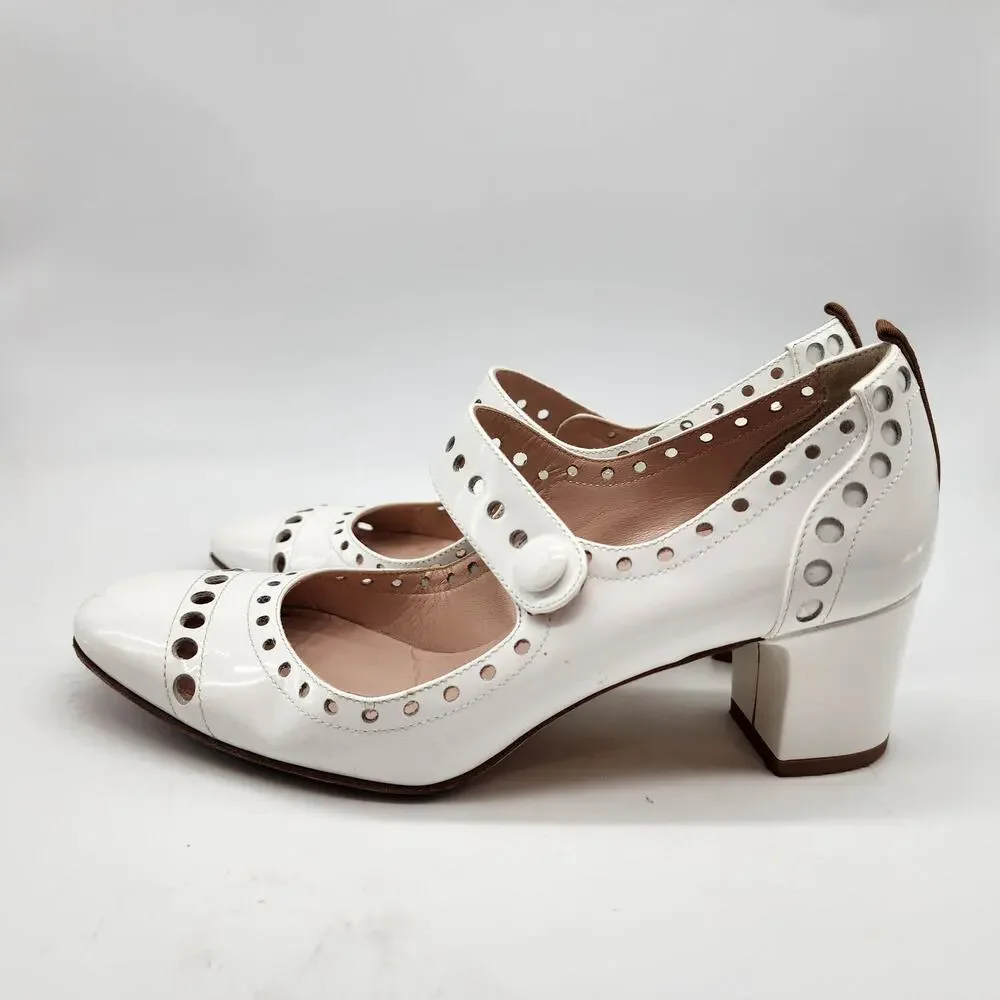 SJP Sarah Jessica Parker Tartt Pierce White Patent Mary Jane Heel EU 35.5 US 5.5